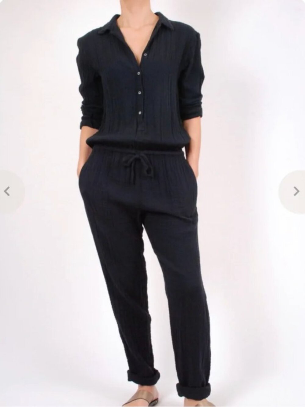 XiRENA Jemima Jumpsuit Black Double Gauze Cotton Long Sleeve XS Made in USA